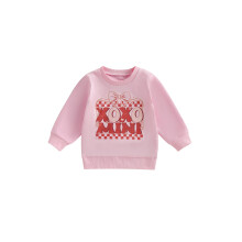(2-3 Years, Pink Kid) Äiti ja minä -asut, ystävänpäivän pitkähihaiset, pyöreäkauluksiset, rusettikirjaimiset collegepaidat