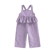 (6-12 Months, Purple) Modischer karierter, ärmelloser Overall mit Rüschen für Babys und Kleinkinder – süßes Festtagsoutfit