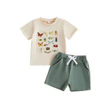 (18-24 Months, Green) Letný outfit pre chlapčeka - súprava 2 kusov trička s potlačou zvierat a šortiek
