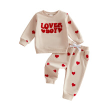 (2-3 Years, Apricot) Ensemble 2 pièces pour bébé garçon : pull à manches longues imprimé cœur et pantalon pour la Saint-Valentin