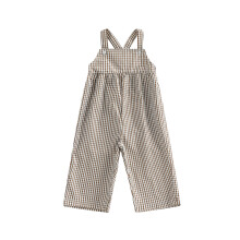(3-4Y, Brown) Toddler Baby Plaid Overalls Square Neck Sleeveless Pants Jumpsuit Casual Summer Spring Clothes