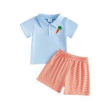 (3-4 Years, Blue) Kids Boys Shorts Set, Short Sleeve Embroidery Carrot T-shirt with Striped Shorts Toddler Set Summer Outfit