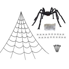 Halloween Spider Web Decor Set 275Inch Triangular Huge Spiders Web +78Inch Fake Spider Yard & Garden Scary Decor