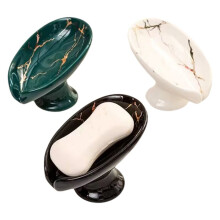 Ceramic Leay Shower Soap Holder, Bathroom and Kitchen Supplies Shape Box, Drain Hole Tray, Storage Board 3pcs