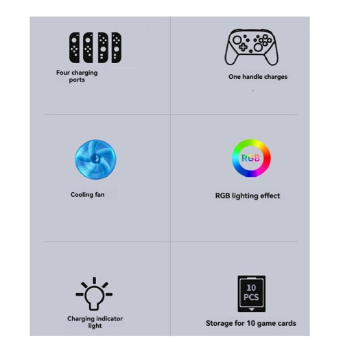 For  2 Cooling & Charging Stand with Fan 10 Game Card Slots Light Effects Multi-Functional Gaming Accessory 2