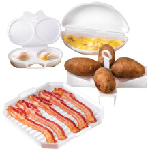 4Pcs Microwave Cooking Set Oven Cookware Set with Bacon Baking Plate Egg Steamer Fried Egg Box Potato Rack for Kitchen