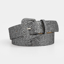 Ceinture en PU à paillettes 106x3,7cm, réglable, gris argenté