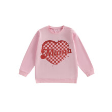 (XXL, Pink Mom) Äiti-ystävänpäivän collegepaidat, muodikkaat kirjaimet ja sydänkuvio, pitkät hiharat muodikkaat paidat