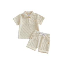 (0-6 Months, Apricot) Completo per neonato/a a quadri, elegante, con maglietta a maniche corte con risvolto e pantaloncini, set di 2 pezzi.