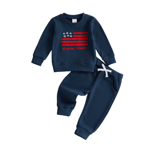 (12-18 Months, Navy Blue) Σετ Φούτερ με Μακρυμάνικο και Σχέδιο Σημαίας για Νήπιο Αγόρι