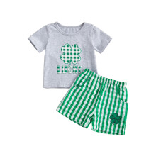 (6-12 Months, Green) Completo estivo bambini: maglietta a maniche corte con scollo rotondo e ricamo a trifoglio, pantaloncini elasticizzati.
