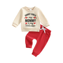(0-6 Months, Red) Completo primaverile per neonato/a San Valentino: felpa lunga con scritta cuore e pantaloni tinta unita. Set 2 pezzi.