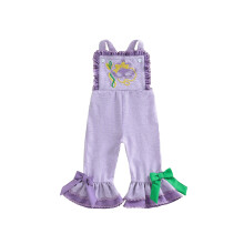 (18-24 Months, Purple) Dívčí overal bez rukávů s elastickým pasem, výšivkou a kostkovaným potiskem, dětské zvonové kalhoty