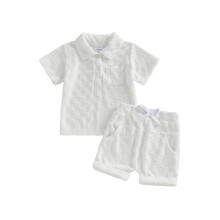 (12-18 Months, White) Completo per neonato/a a quadri, elegante, con maglietta a maniche corte con risvolto e pantaloncini, set di 2 pezzi.