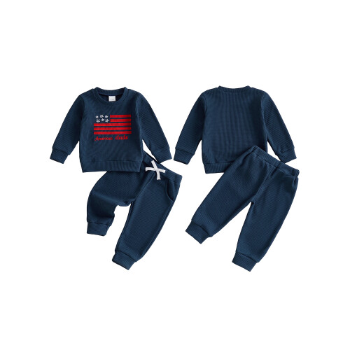 (12-18 Months, Navy Blue) Σετ Φούτερ με Μακρυμάνικο και Σχέδιο Σημαίας για Νήπιο Αγόρι 1