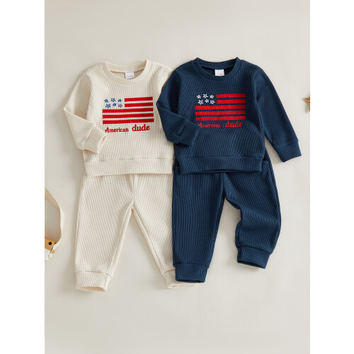 (12-18 Months, Navy Blue) Σετ Φούτερ με Μακρυμάνικο και Σχέδιο Σημαίας για Νήπιο Αγόρι 2