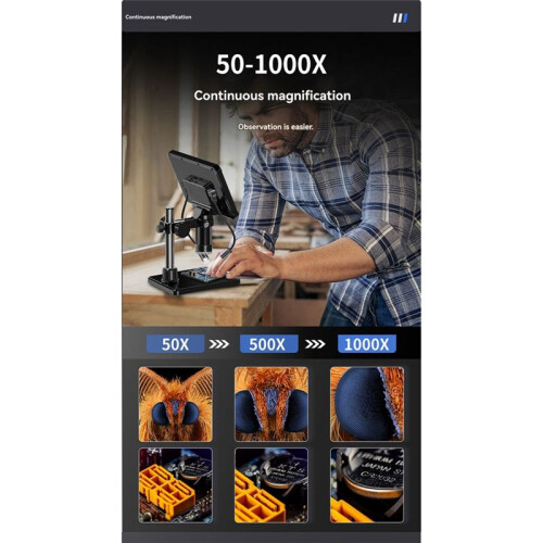 Digital Microscope with 7 Inch IPS Screen Coin Microscope with Lights HD Video Microscope for PCB Repair Plants PC View 1