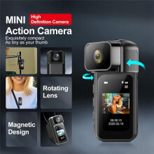 2.7K WiFi Body Camera, 64 GB POV-Kamera med 180 Roterande Objektiv, Sportkamera för Daglig Inspelning Cykel Cykling Husdjur
