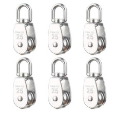 6 Pack M25 Lifting Single Pulley Roller,304 Stainless Steel Single Wheel Swivel Lifting Rope Pulley Block for Wire Rope