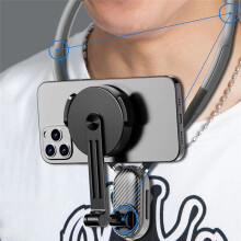 Magnetic Neck Holder Mount for Action Cameras/Phones 360 Degree Adjustable Angle Neck Phone Mount for Vlogging