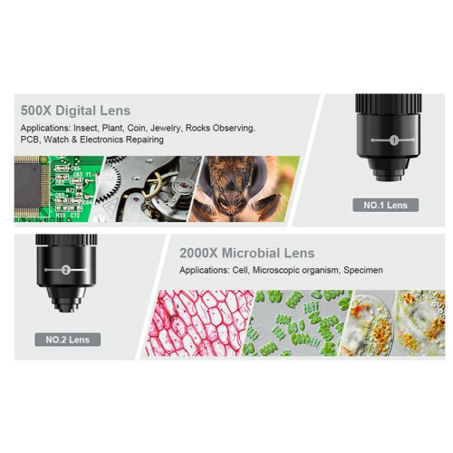 2000X Biological Digital Microscope Wifi USB Microscope with Digital & Microbial Lens with 11 Adjustable LED 2