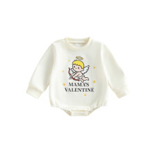 (0-3 Months, Khaki) Tutina per neonato per San Valentino, alla moda, con stampa di Cupido, maniche lunghe e scollo rotondo.
