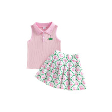 (12-18 Months, Pink) Pikkulapsen golfasu, joustinneulos, napitettavat kauluspaita ja laskostettu hame, uurrettu kaulus