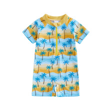 (18-24 Months, Yellow) Traje de baño de manga corta con cremallera y estampado de temática oceánica para bebés y niños pequeños