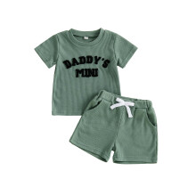 (2-3 Years, Green) Completo estivo neonato due pezzi: maglietta maniche corte con ricamo e pantaloncini waffle.