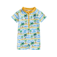 (0-6 Months, Lemon Yellow) Traje de baño de manga corta con cremallera y estampado de temática oceánica para bebés y niños pequeños