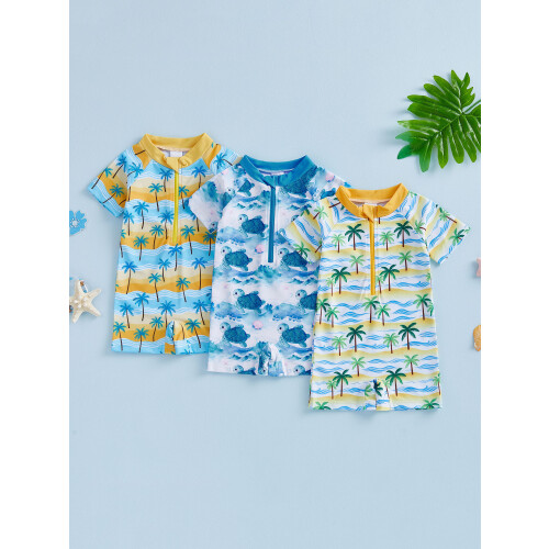(0-6 Months, Lemon Yellow) Μαγιό Rash Guard για νήπια με θέμα ωκεανό, φερμουάρ, κοντομάνικο 2
