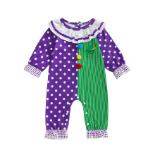 (0-3 Months, Multi-color) Tutina da neonato a maniche lunghe con scollo rotondo e stampa a pois e righe, ideale per il carnevale.