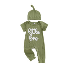 (6-12 Months, Army Green) Completo neonato con tutina a maniche corte con ricamo e cappellino incluso.