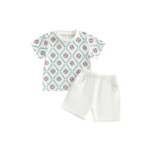 (18-24 Months, White) Completo estivo per ragazzo: maglietta a maniche corte con scollo a O e stampa baseball, pantaloncini tinta unita.