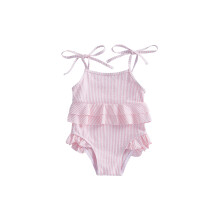 (3-6 Months, Pink) Gestreifter Badeanzug für Kleinkinder, verstellbare Schulterbänder, Rüschenrock, ideal für Strand und Pool.