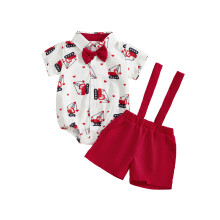 (0-3 Months, Red) Completo neonati: pantaloncini, tutina escavatore e salopette, perfetto per San Valentino.
