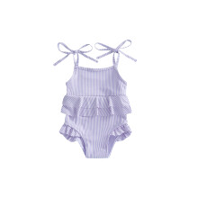 (3-6 Months, Purple) Gestreifter Badeanzug für Kleinkinder, verstellbare Schulterbänder, Rüschenrock, ideal für Strand und Pool.