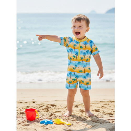 (12-18 Months, Yellow) Μαγιό Rash Guard για νήπια με θέμα ωκεανό, φερμουάρ, κοντομάνικο 2