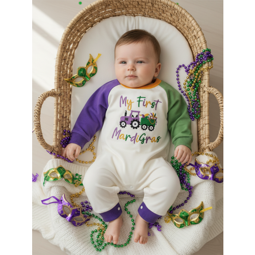(3-6 Months, Apricot) Ολόσωμη φόρμα με κέντημα Tractor 2