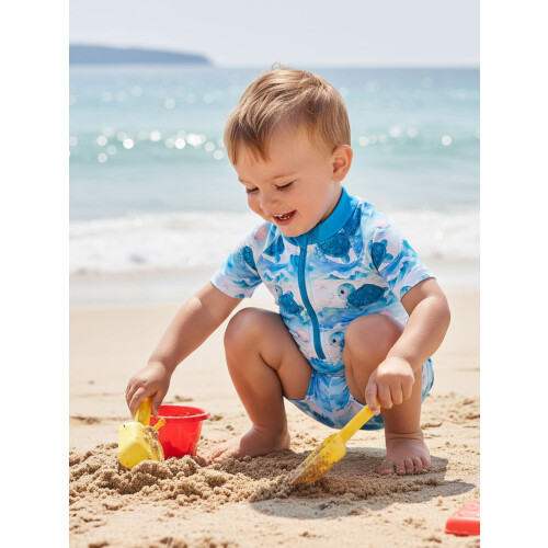 (12-18 Months, Blue) Μαγιό Rash Guard για νήπια με θέμα ωκεανό, φερμουάρ, κοντομάνικο 2
