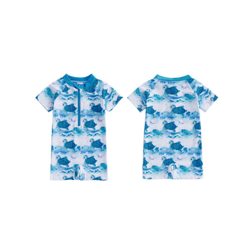 (2-3 Years, Blue) Μαγιό Rash Guard για νήπια με θέμα ωκεανό, φερμουάρ, κοντομάνικο 1