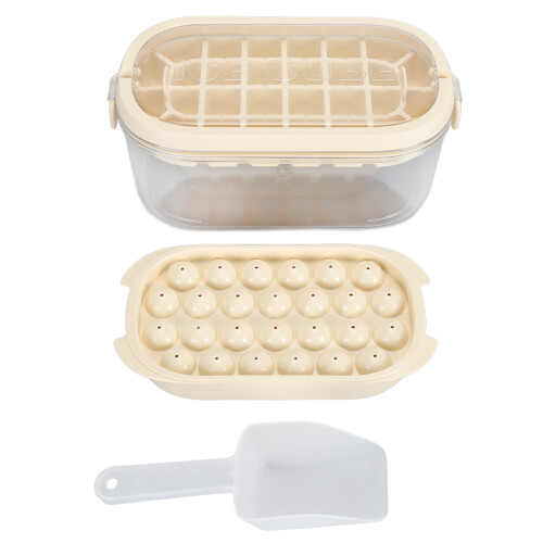 Easy-Release Ice Cube Tray with Lid Beige 2 Layer
