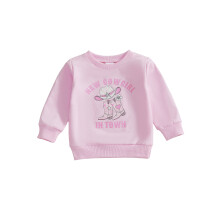 (4-5 Years, Pink) Little Girls Western Sweatshirts Long Sleeve Round Neck Letter Boots Cowgirl Hat Print Pullover