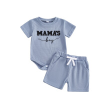 (0-3 Months, Blue) Completo estivo neonato con pantaloncini, tutina maniche corte e pantaloncini ricamati in maglia a nido d'ape.