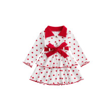 (2-3 Years, White) Vestido infantil para o Dia dos Namorados, com estampa de corações, mangas longas e babados.