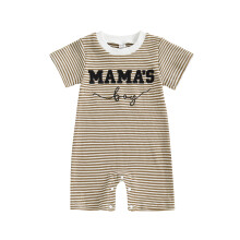 (12-18 Months, Coffee) Tutina da neonato a maniche corte con scollo rotondo e ricamo a lettere, pigiama senza piedini per neonati.