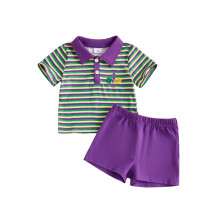 (18-24 Months, Purple) Completo estivo per bambini con pantaloncini e maglietta a righe, ideale per il Carnevale.