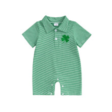 (0-3 Months, Green) Jarný overal pre chlapčeka s krátkym rukávom a výšivkou Shamrock, pruhovaným, pre novorodencov