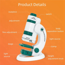 Kit de MicroscóPio CientíFico Infantil 60-180X MicroscóPio Educacional PortáTil de Bolso para Telefone Inteligente com Luz LED Branca + Preta