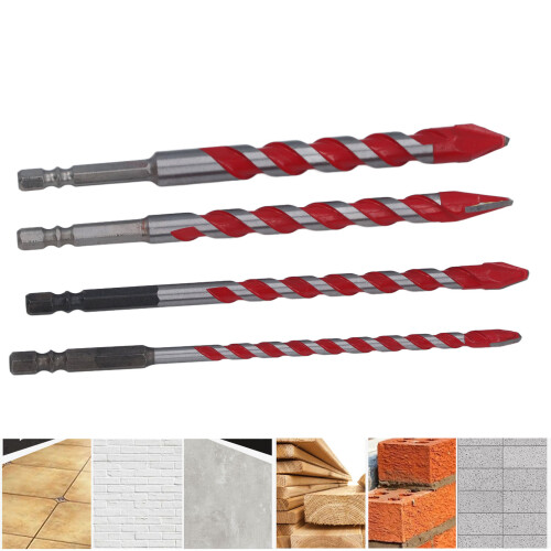 4Pcs Eccentric Twist Drill Bit Set 150mm 6.35mm Hex for Masonry